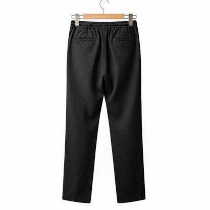 Mens Black Linen Trousers - Black - Fabric Detail
