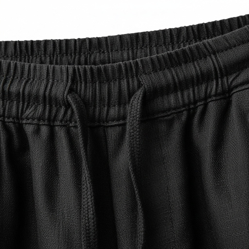 Mens Black Linen Trousers - Black - Texture Close Up