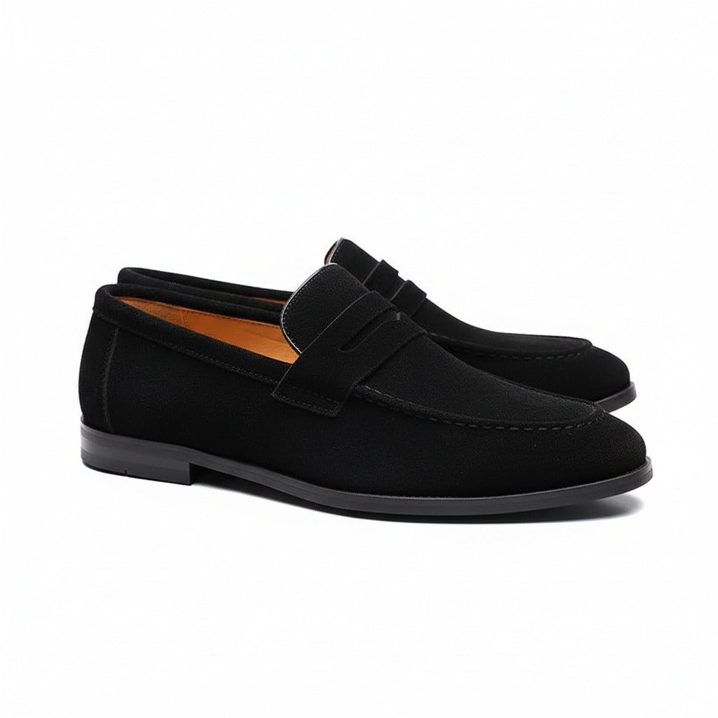 Mens Black Penny Loafers - Black - Front View