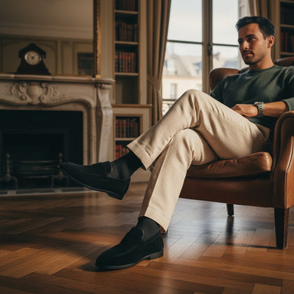 Mens Black Penny Loafers - Black - Angled Shot
