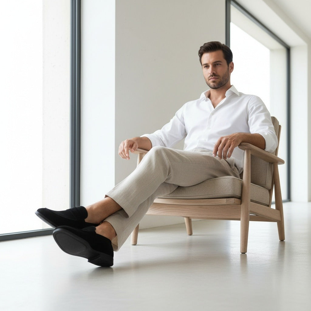 Mens Black Penny Loafers - Black - Side Profile