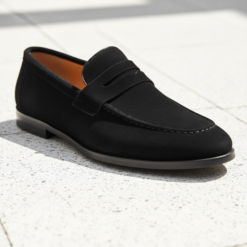 Mens Black Penny Loafers - Black - Back View