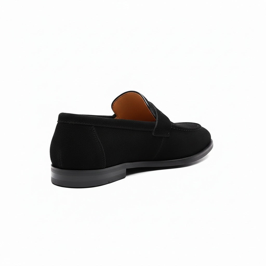 Mens Black Penny Loafers - Black - Fabric Detail