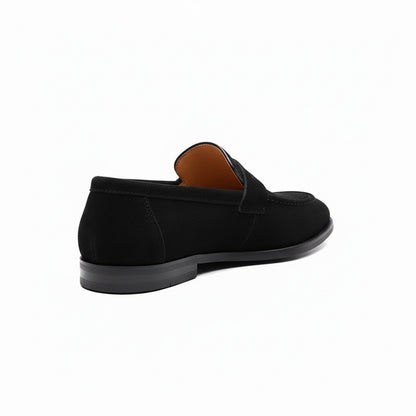 Mens Black Penny Loafers - Black - Fabric Detail