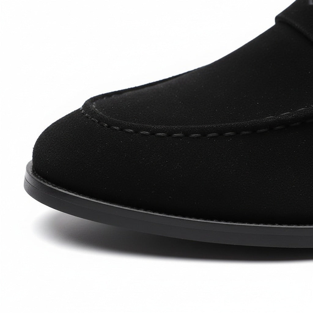 Mens Black Penny Loafers - Black - Texture Close Up