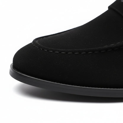 Mens Black Penny Loafers - Black - Texture Close Up