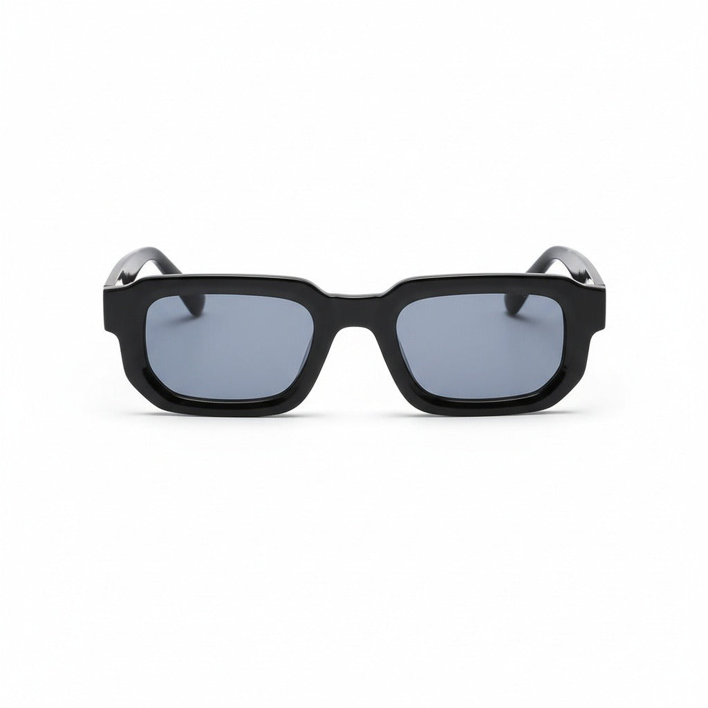 Men's Black Rectangular Sunglasses - Black - Front View