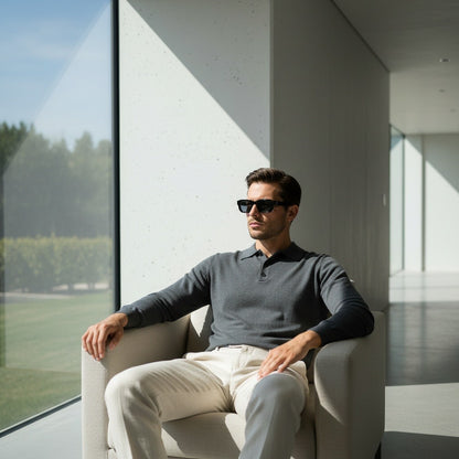 Men's Black Rectangular Sunglasses - Black - Side Profile