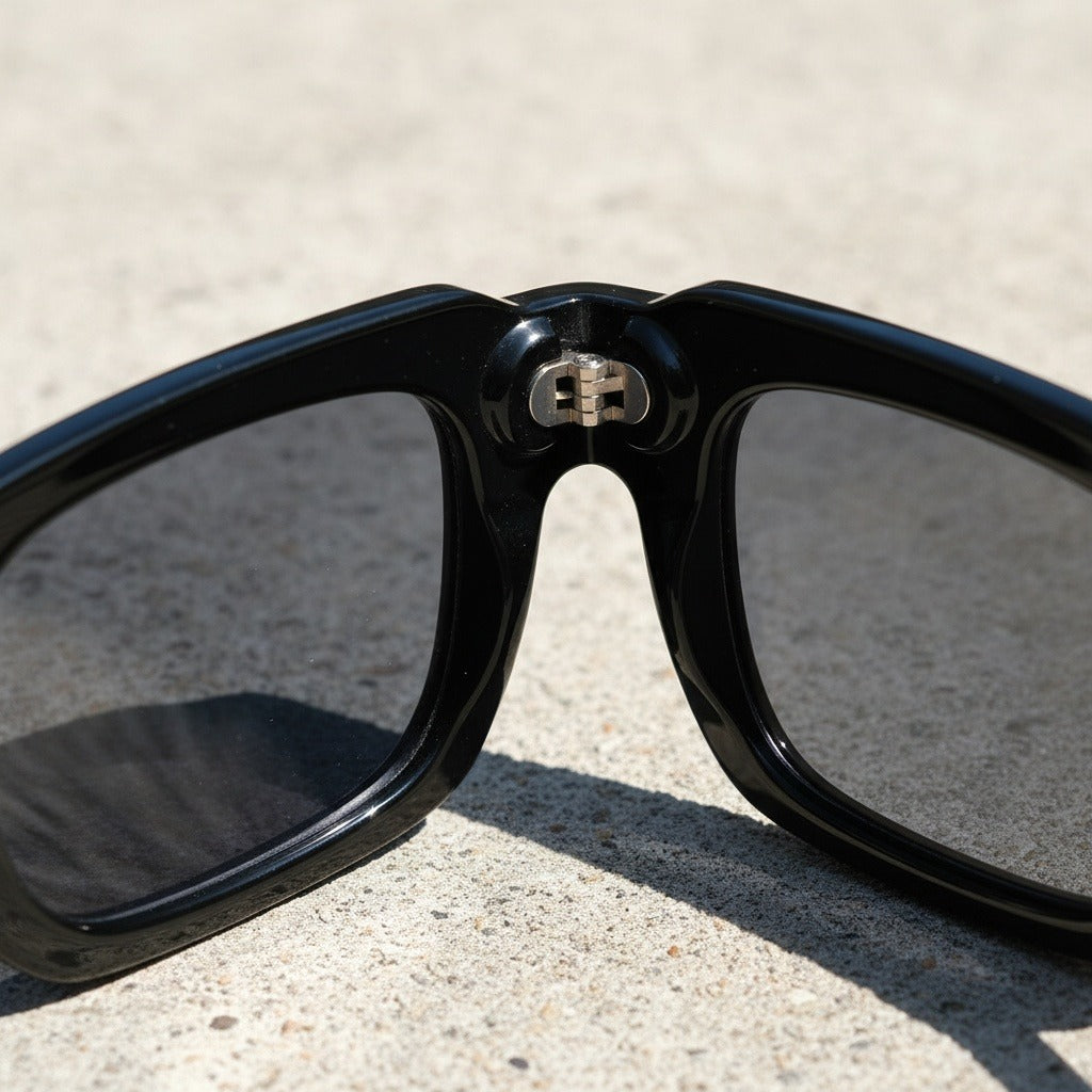 Men's Black Rectangular Sunglasses - Black - Back View