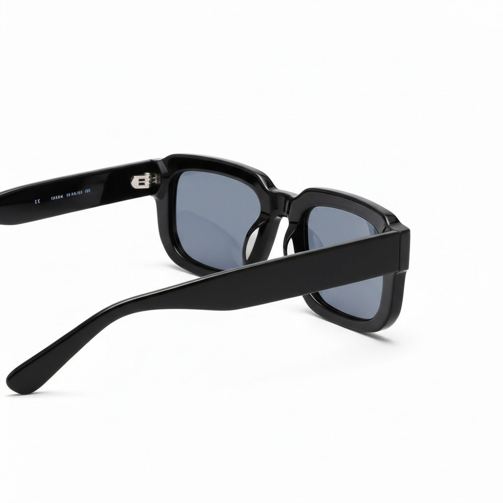 Men's Black Rectangular Sunglasses - Black - Fabric Detail