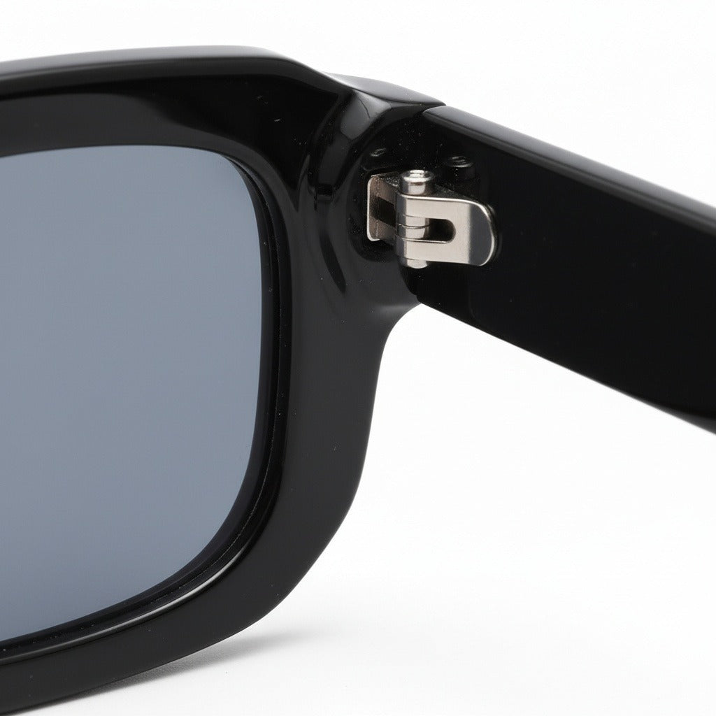 Men's Black Rectangular Sunglasses - Black - Texture Close Up