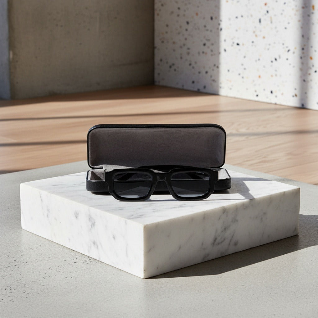 Men's Black Rectangular Sunglasses - Black - Lifestyle Inspiration