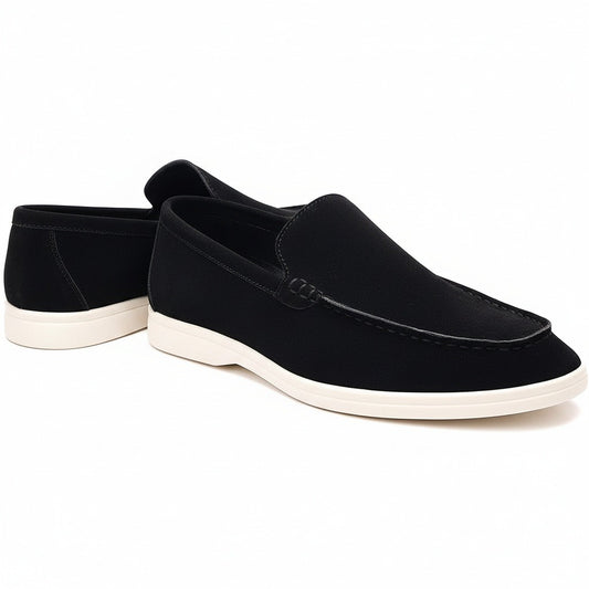 Mens Black Suede Loafers - Black - Front View