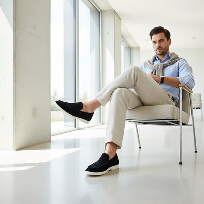 Mens Black Suede Loafers - Black - Side Profile