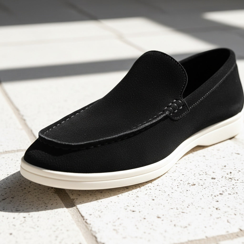 Mens Black Suede Loafers - Black - Back View