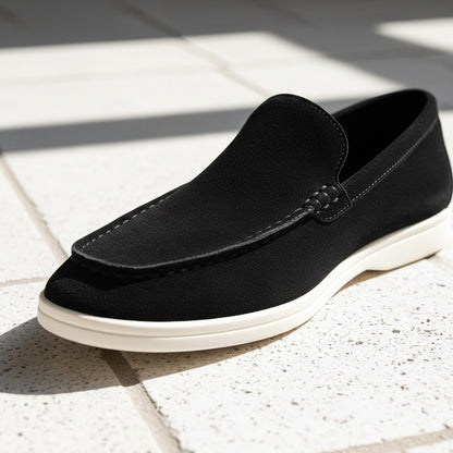 Mens Black Suede Loafers - Black - Back View