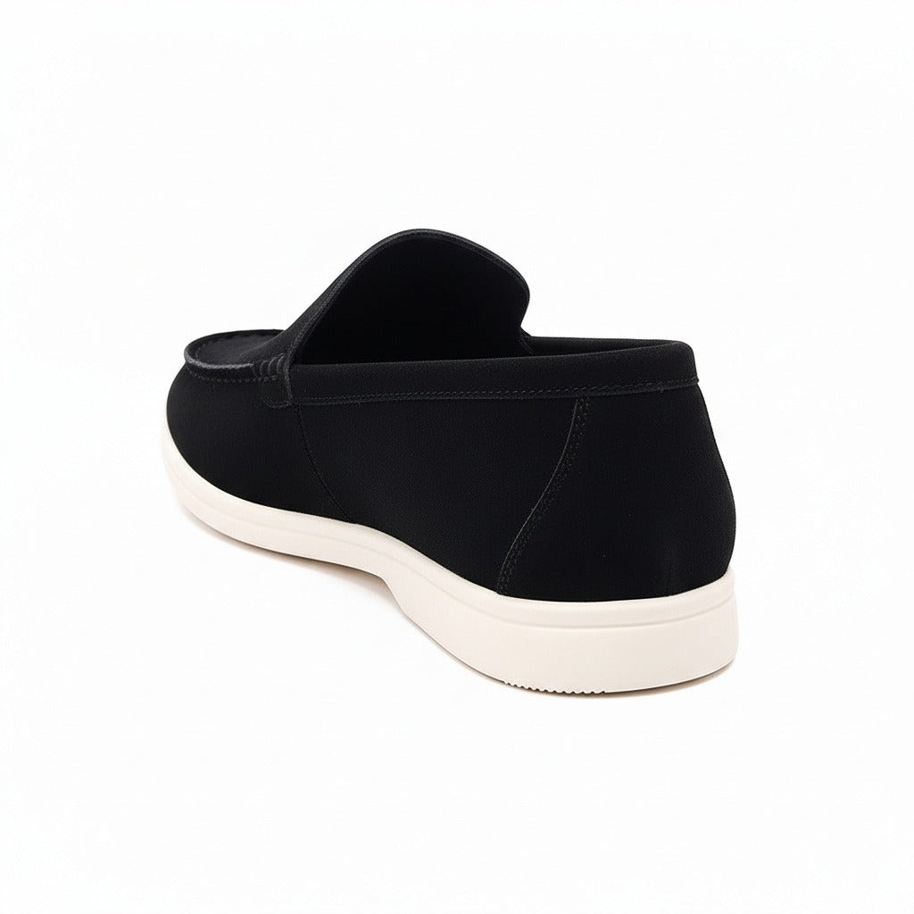 Mens Black Suede Loafers - Black - Fabric Detail