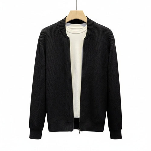 Mens Black Zip Cardigan - Black - Front View