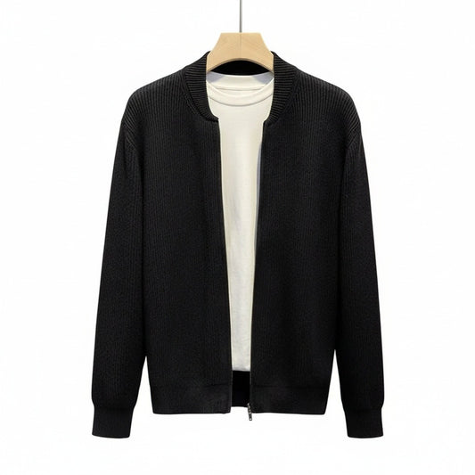 Mens Black Zip Cardigan - Black - Front View