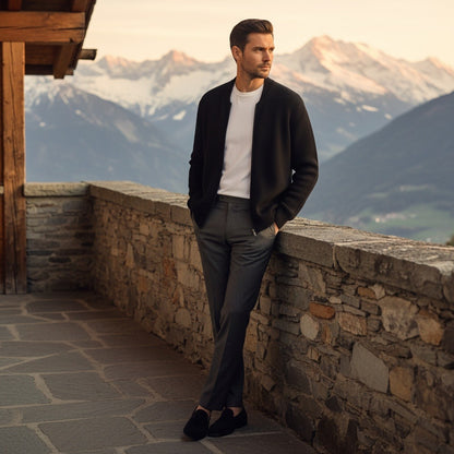 Mens Black Zip Cardigan - Black - Angled Shot