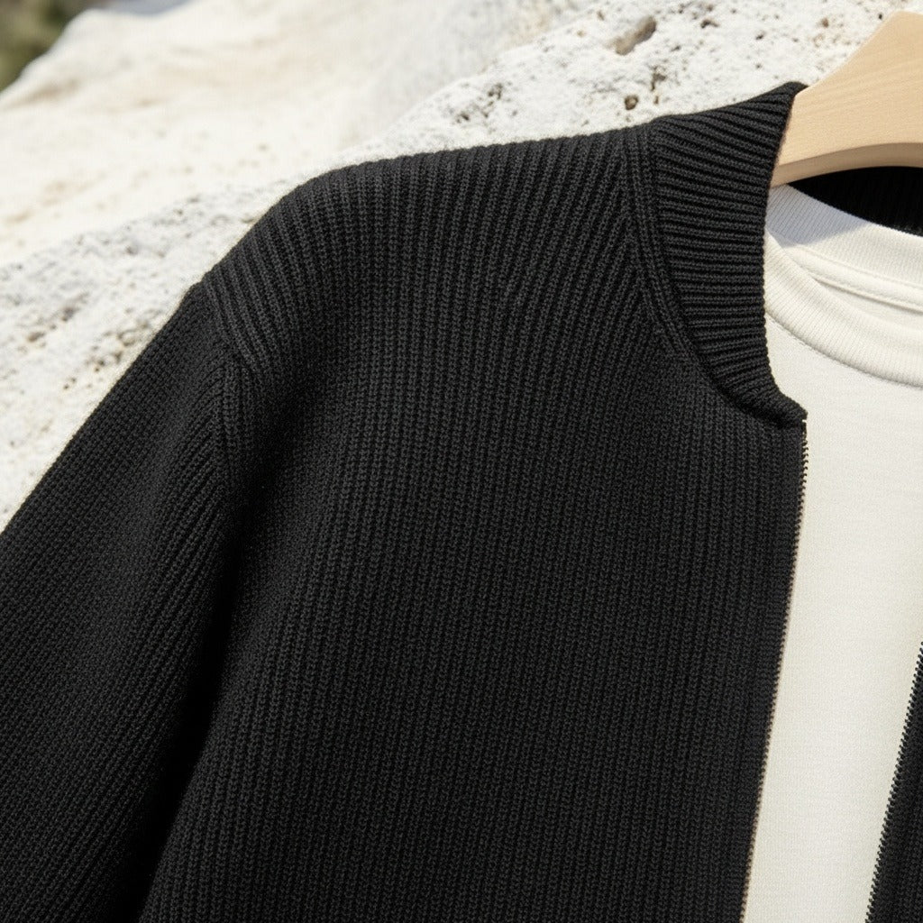 Mens Black Zip Cardigan - Black - Back View