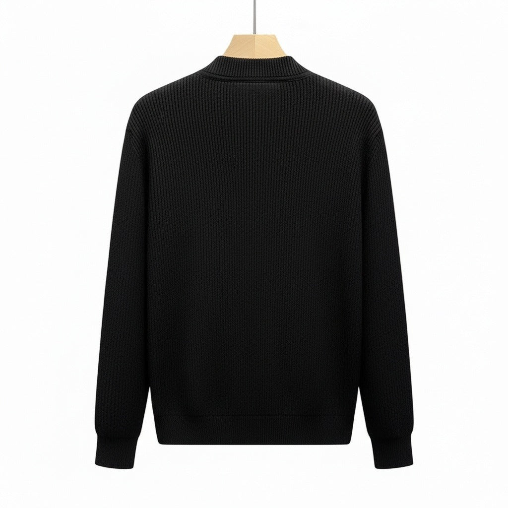 Mens Black Zip Cardigan - Black - Fabric Detail