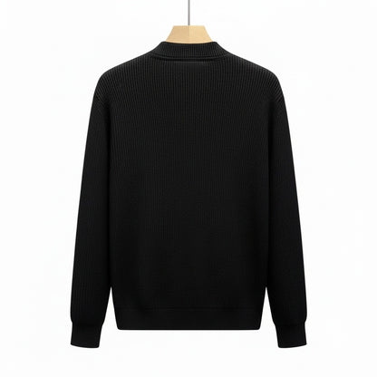 Mens Black Zip Cardigan - Black - Fabric Detail