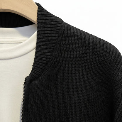 Mens Black Zip Cardigan - Black - Texture Close Up