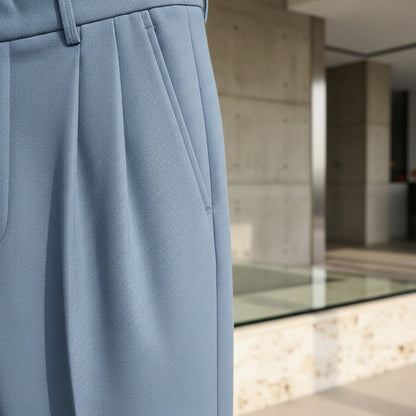 Mens Blue Pleated Trousers - Blue - Back View