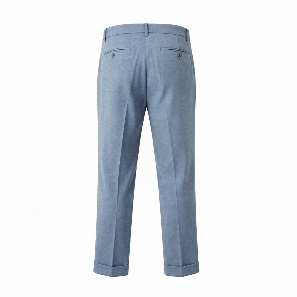 Mens Blue Pleated Trousers - Blue - Fabric Detail