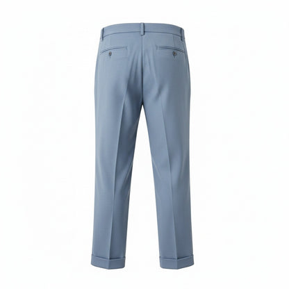 Mens Blue Pleated Trousers - Blue - Fabric Detail