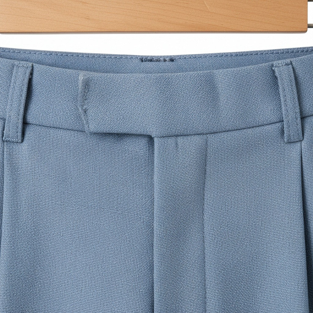 Mens Blue Pleated Trousers - Blue - Texture Close Up