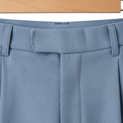 Mens Blue Pleated Trousers - Blue - Texture Close Up