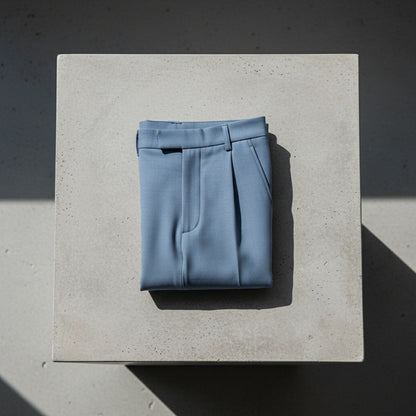 Mens Blue Pleated Trousers - Blue - Lifestyle Inspiration