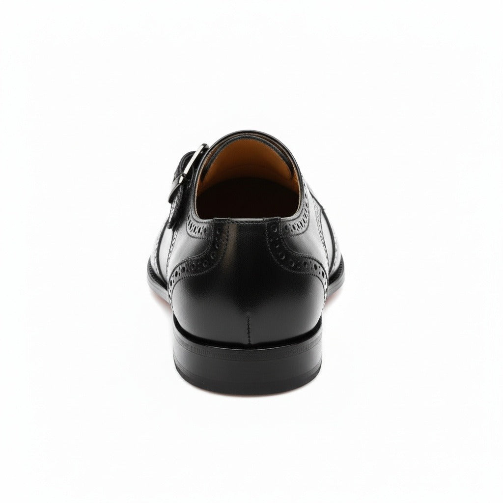 Mens Brogue Monk Shoes - Black - Fabric Detail