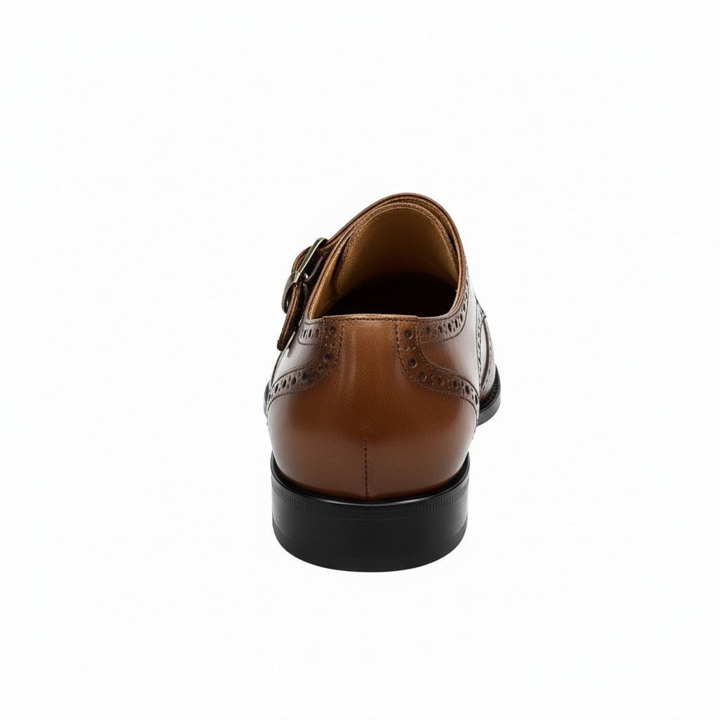 Mens Brogue Monk Shoes - Tan - Fabric Detail