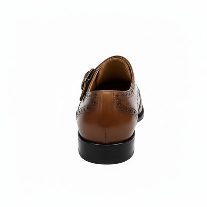 Mens Brogue Monk Shoes - Tan - Fabric Detail