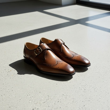 Mens Brogue Monk Shoes - Tan - Lifestyle Inspiration