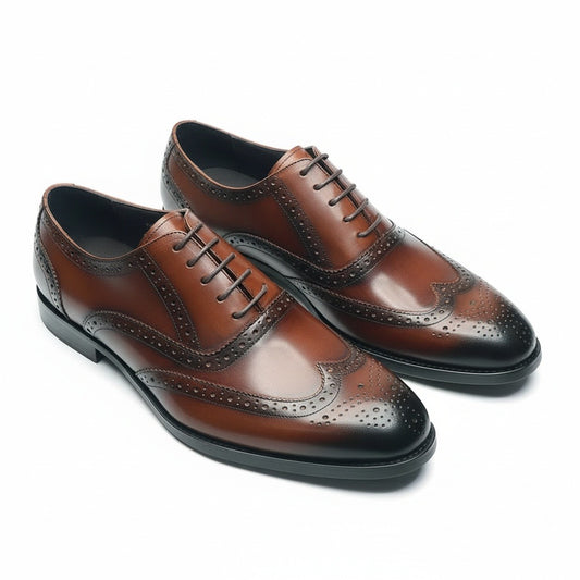 Mens Brown Brogue Shoes - Brown - Front View