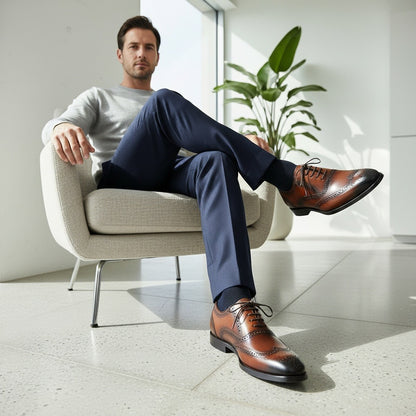 Mens Brown Brogue Shoes - Brown - Side Profile