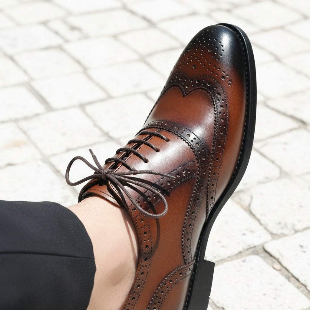 Mens Brown Brogue Shoes - Brown - Back View