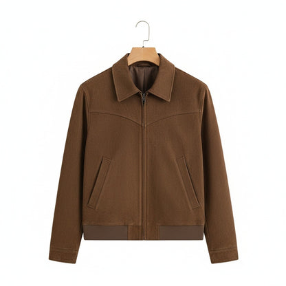 Mens Brown Harrington Jacket - Brown - Front View