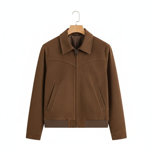 Mens Brown Harrington Jacket - Brown - Front View