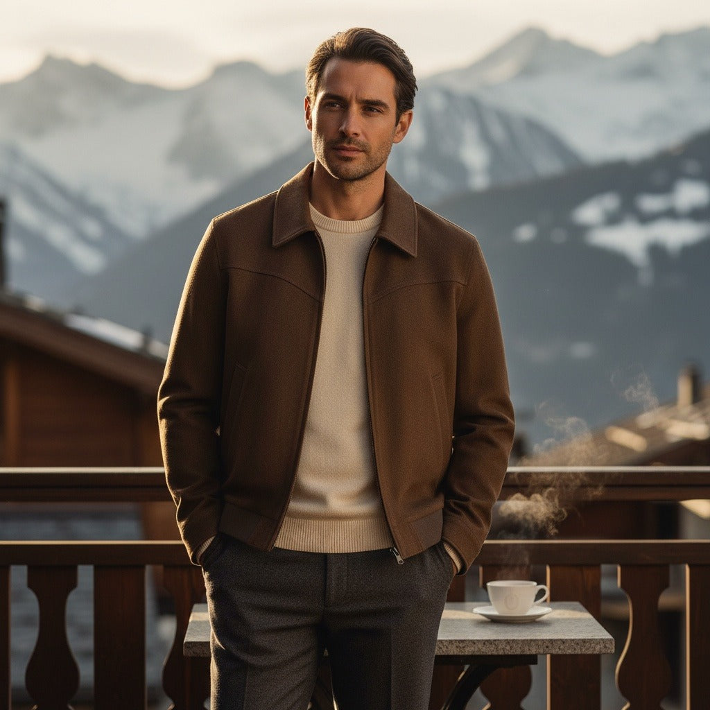 Mens Brown Harrington Jacket - Brown - Angled Shot