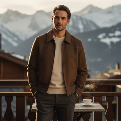 Mens Brown Harrington Jacket - Brown - Angled Shot