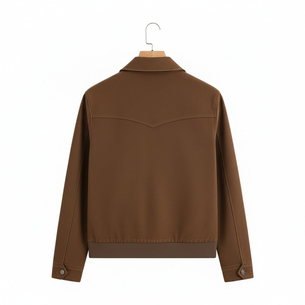 Mens Brown Harrington Jacket - Brown - Fabric Detail