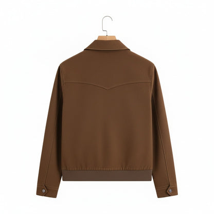 Mens Brown Harrington Jacket - Brown - Fabric Detail