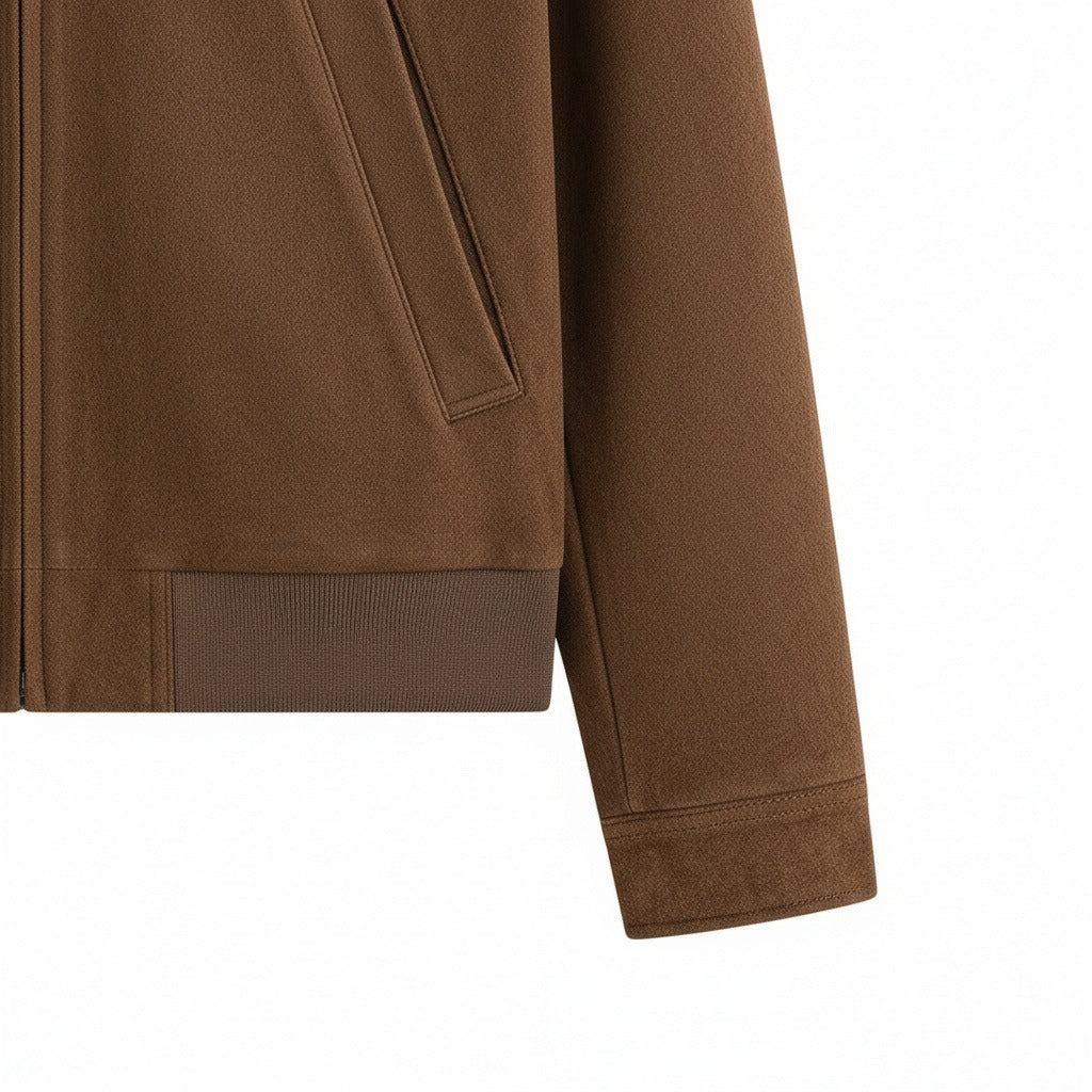 Mens Brown Harrington Jacket - Brown - Texture Close Up