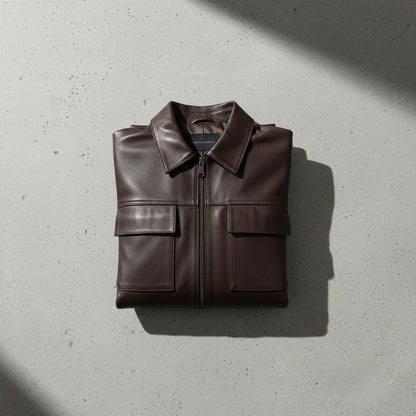 Mens Brown Leather Harrington Jacket - Brown - Lifestyle Inspiration