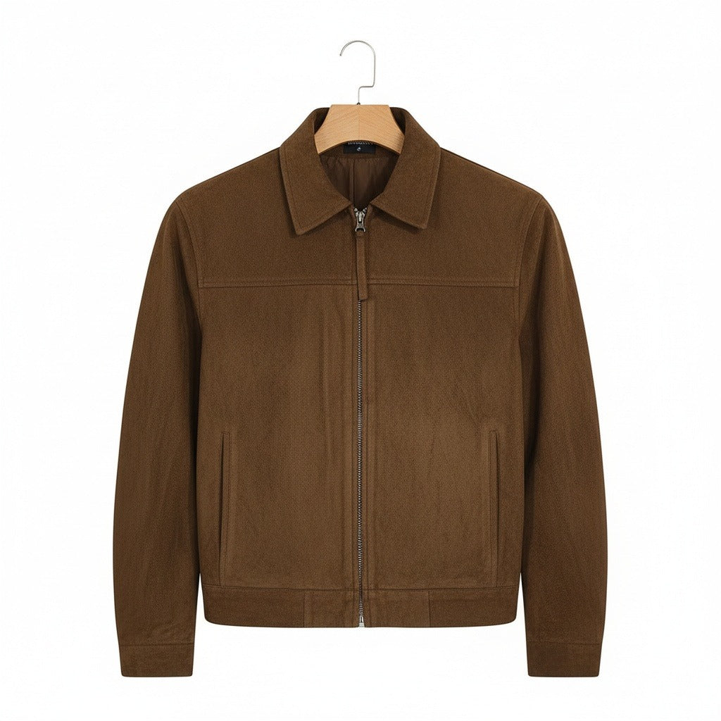 Mens Brown Suede Harrington Jacket - Brown - Front View